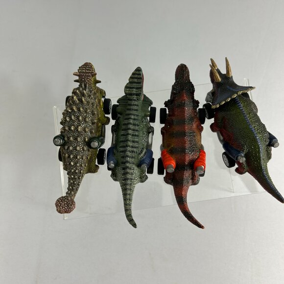 Lot 4 Dinosaur Motorized Pull Back Cars Toys Triceratops Ankylosaurus Works - Picture 4 of 7